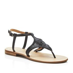 Jack Rogers Black Ankle Strap Small Wedge-Flats Ladies Leather Sandals sz 6 EUC